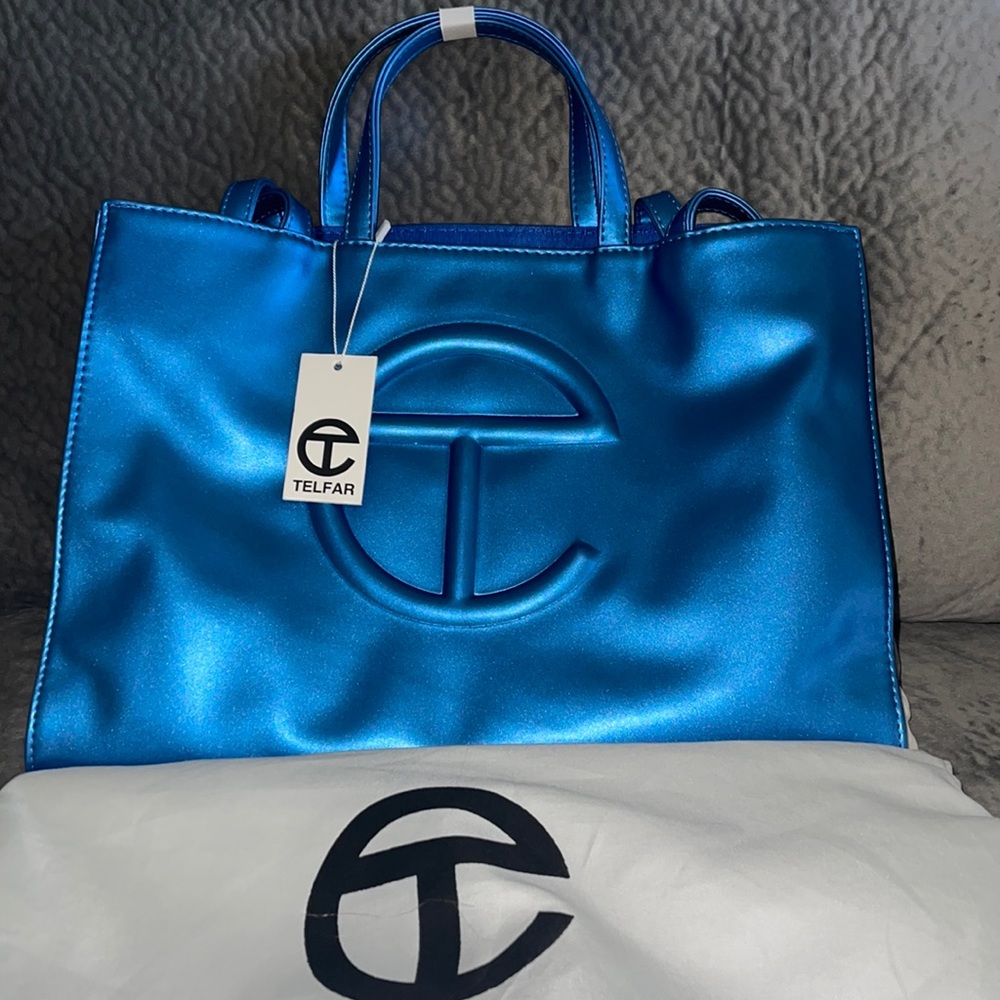 Metallic Blue Medium Tote